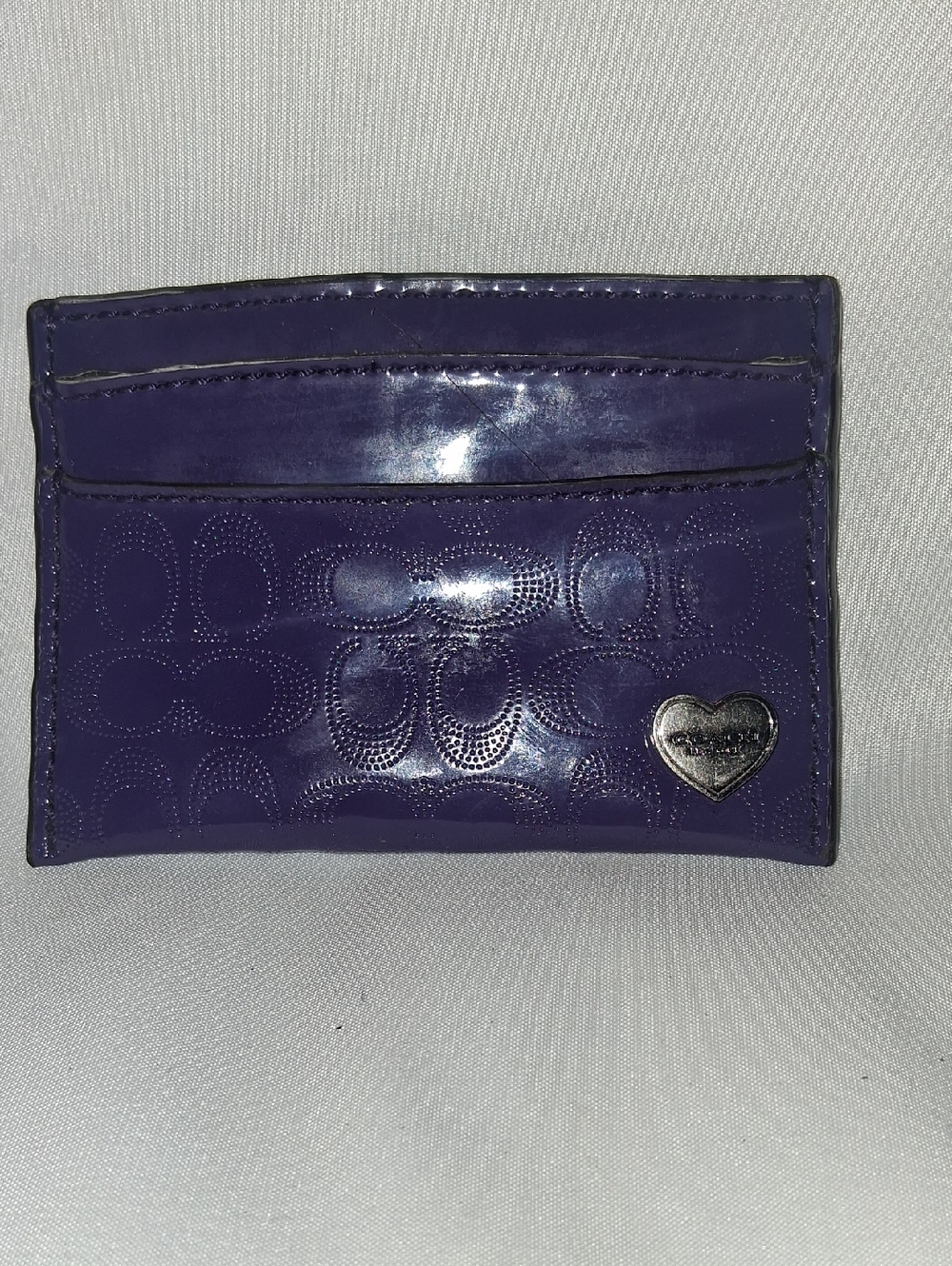 Coach Purple Patent Card Holder with Heart Logo